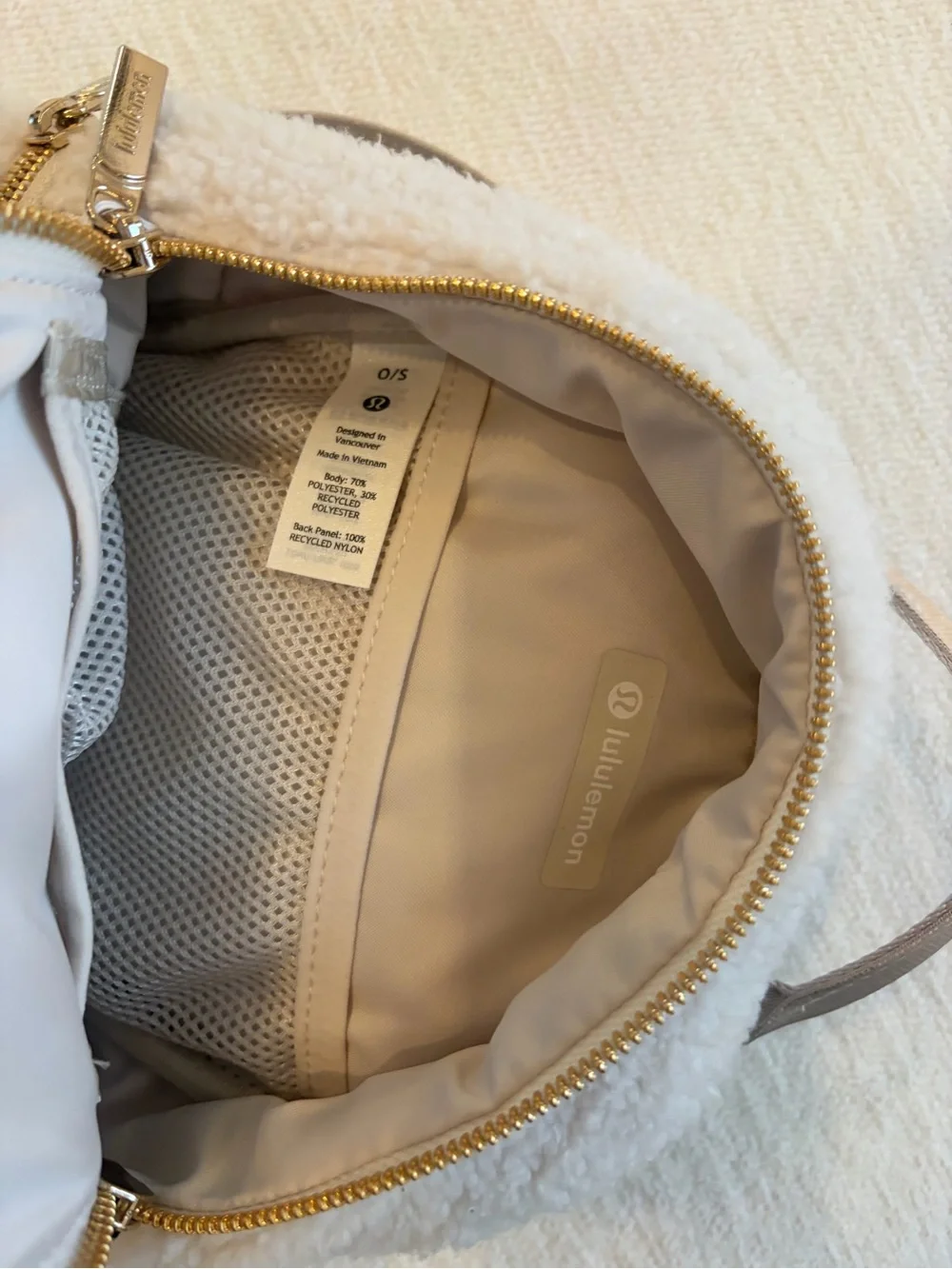 lululemon athletica Cream Sherpa Mini Backpack with Gold Hardware
